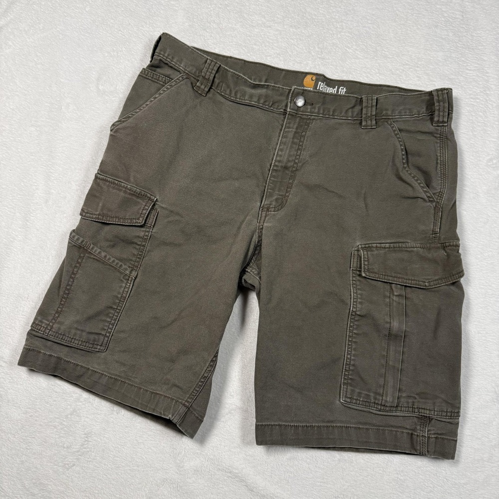 Carhartt Cargo Shorts Mens 38 Green Relaxed Fit Canvas Workwear Stretch Utility